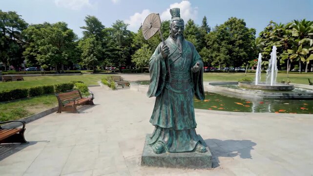 Statues of ancient figures in the park Statues of Lao Tzu in the park