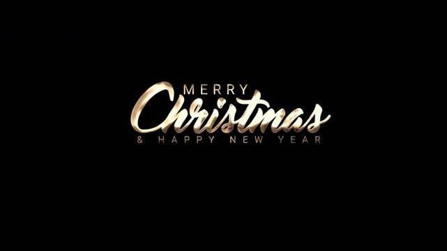 Golden cursive lettering of merry christmas and happy new year on black background. Suitable for greeting cards, social media posts, and holiday decorations.