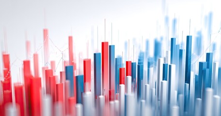 Abstract data visualization with red and blue 3D bar graphs