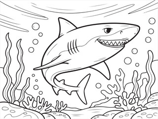Angry Shark Swimming in Ocean – Fun Underwater Drawing for Kids’ Coloring