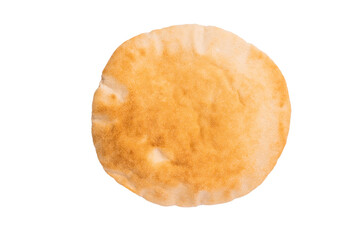 Fresh pita bread close up isolated on white background. top view