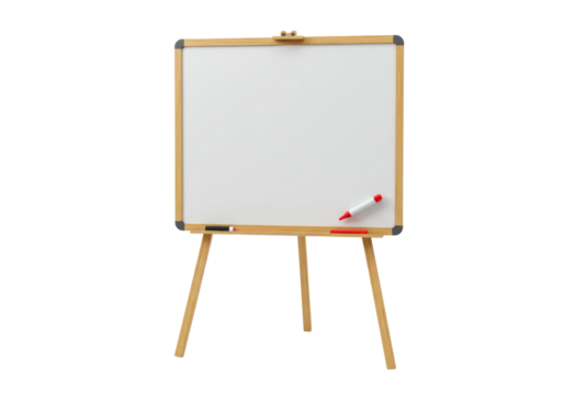 Isolated modern easel whiteboard for presentations in classroom for learning school