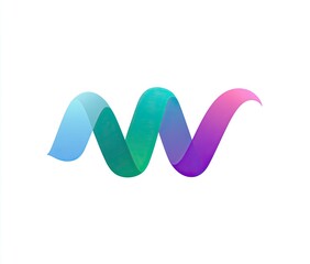 Abstract logo design featuring a stylized, vibrant, multi-colored "W" formed by overlapping, flowing ribbons in teal, light blue, and magenta