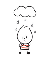 ( Sad day) Collection of 4 cute hand drawn worker icons. Vector illustration.