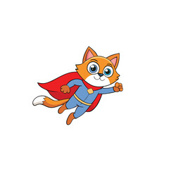Cute cartoon cat flying with a superhero cape and mask