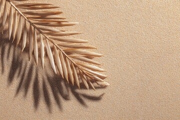 Sun-baked leaf's shadow upon textured tan surface