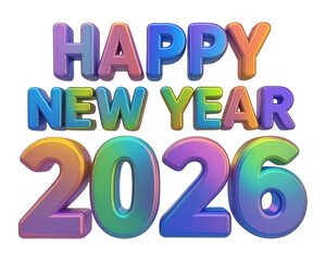 Colorful Gradient 3D Happy New Year 2026, Transparent Background