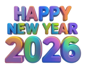 Colorful Gradient 3D Happy New Year 2026, Transparent Background