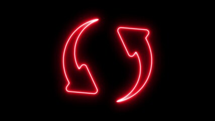 Glowing neon line Refresh icon isolated on black background. Reload symbol. reload icon animation, Neon line refresh arrow icon on black background. Abstract beautiful neon refresh and recycle icon 