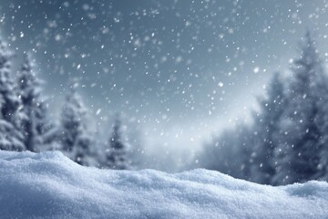 Naklejka premium Snowy winter landscape with falling snow