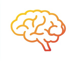Outline illustration of a human brain, gradient orange-red