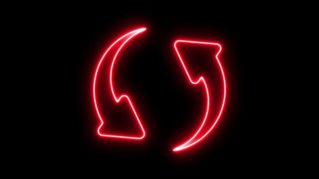 Glowing neon line Refresh icon isolated on black background. Reload symbol. reload icon animation, Neon line refresh arrow icon on black background. Abstract beautiful neon refresh and recycle icon 