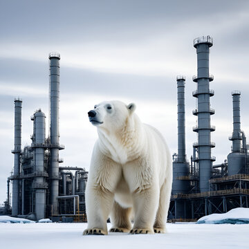 Artistic display of industrial world within polar bear