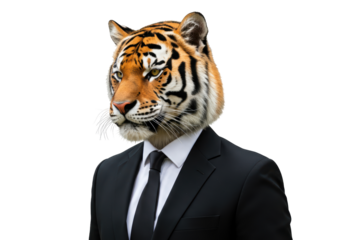 Isolated tiger head business man in suit, tie - humorous, funny and creative character