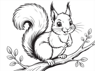 Adorable Squirrel Sketch with Acorns – Perfect for Kids’ Coloring Book
