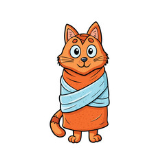 Funny cat wrapped in towel after bath enjoying a relaxing moment