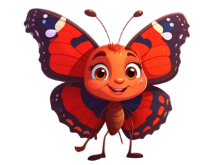 Red Admiral Butterfly Character with Tiny Hands and Feet, Transparent PNG