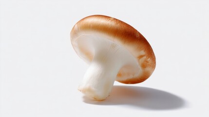 Fototapeta premium A simple mushroom stands alone on a clean background. Its cap is a warm shade, radiating natural beauty. This image is perfect for food photography or culinary blogs. AI