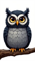 Naklejka premium Cute Cartoon Owl Branch with Expressive Eyes