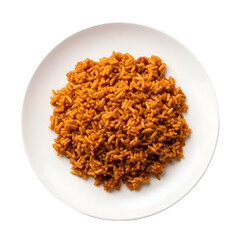 Overhead View of Delicious Jollof Rice on White Plate.