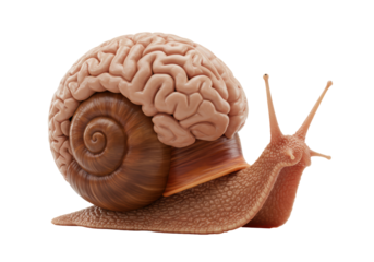 Isolated Snail with Brain Shell, Unusual Animal, Unique Concept, Anatomy Metaphor, Creative Creature