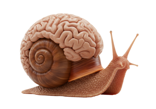 Isolated Snail with Brain Shell, Unusual Animal, Unique Concept, Anatomy Metaphor, Creative Creature
