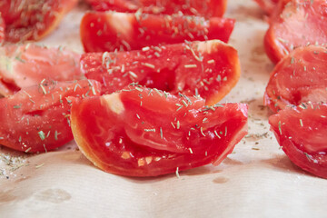 sliced sun-dried tomatoes with herbs and salt
