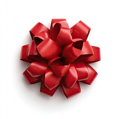 Red ribbon bow, intricate design,  isolated on white background