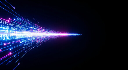 Digital data stream with binary code in blue and pink colors  