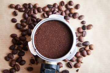 coffee beans and coffee machine horn