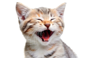 Obraz premium Adorable kitten yawning with eyes closed on white background isolated on a transparent background