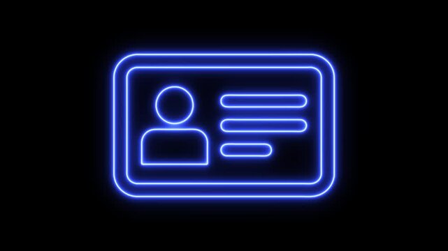 Neon line  Man ID Card icon animation. Neon Identification card outline icon. personal data, Driver's license, files or id cards symbol. NID card verify icon isolated .profile verify account icon.