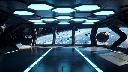 Futuristic Spaceship Interior With Earth View