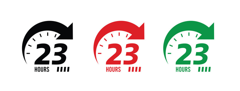 23 hour service sign, 23hour order execution symbol, 23 hour fast sign, fast service icon.	