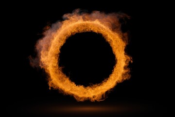 Mesmerizing fiery ring of orange flames against black background