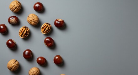 Scattered chestnuts and walnuts