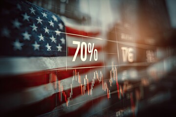 American flag overlaid on financial data screen showing 70%