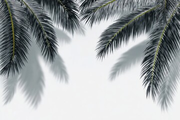 Obraz premium Palm fronds cast soft shadows on a light background, offering a calming, neutral aesthetic
