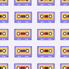 Retro cassette tape pattern seamless background