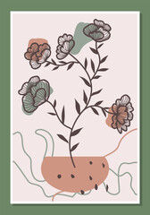 Modern minimalist botanical boho art, Scandinavian, suitable for wall decoration, home decoration, posters, social media posts, aesthetic contemporary themes.