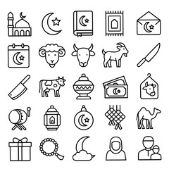 Icon pack, icon sheet, eid ad-adha theme, outline version