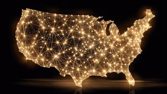 Golden networked usa map illustration
