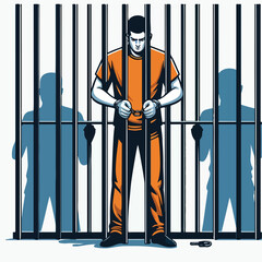 Vector image of a male prisoner being jailed