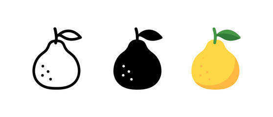 Trio of pear designs: outline, solid, and colorful styles