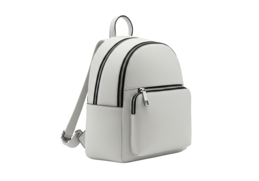 Isolated stylish white leather backpack for travel and everyday use, studio shot