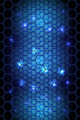 Neon Hexagon Honeycomb Futuristic Technology Pattern Background.