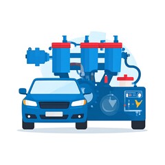 Fototapeta premium Blue car with engine parts