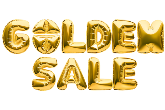 Golden sale balloons text isolated on a transparent background lettering - Powered by Adobe