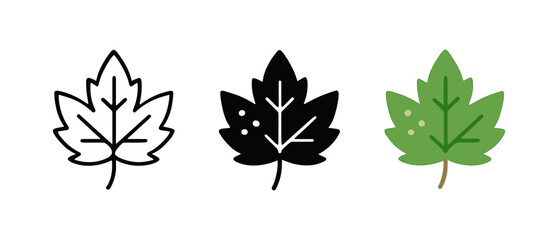 Obraz premium Maple leaf icons in outline, silhouette, and color variations for seasonal designs