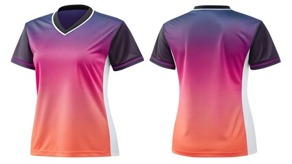 High-quality women's athletic t-shirt mockup featuring a stylish purple to orange gradient, ideal for activewear branding and professional sportswear displays